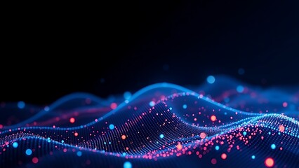 Futuristic data visualization with glowing blue particles on a dark background, symbolizing advanced technology.
