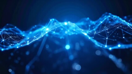 Abstract blue connected network animation, futuristic digital polygonal surface