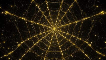 Golden spiderweb pattern on black background