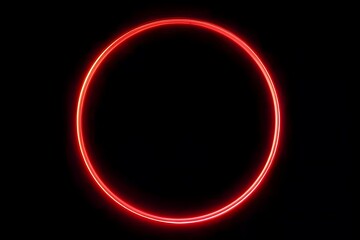 Wall Mural - A red, glowing neon light in the shape of a circle on a black background.