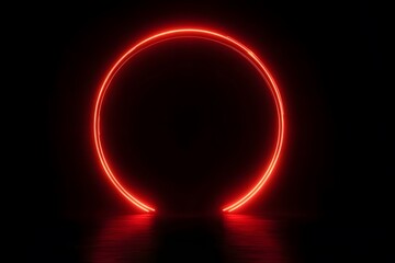 Wall Mural - A red, glowing neon light in the shape of a circle on a black background.