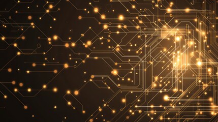 Wall Mural - Illuminated digital circuit board pattern with glowing nodes on a dark background