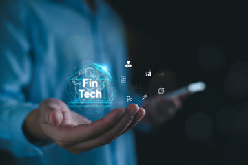 Wall Mural - FinTech, Financial technology, Digital payment concept, AI, banking economy and money. Businessman with online payment, finance investment tech.