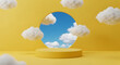 © Ribas - Dreamy yellow stage with fluffy clouds and sky portal inviting imagination and new beginnings