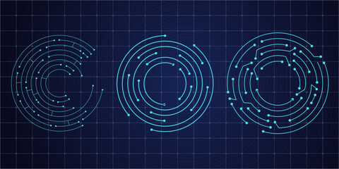 Circuit board circle line dots connection.Futuristic ui Motherboard electronic technology data, electrical board, cpu. Programming science, computer system elements