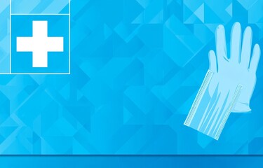 Wall Mural - A blue background with a white cross and a pair of gloves. Star concept.