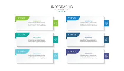 Wall Mural - Business infographic template. 6 Step timeline journey. Process diagram, Infographic elements vector illustration.