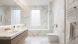 © meng - Modern Bathroom with Marble Walls and Dual Sinks