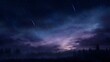 © Thares2020 - A captivating night sky with countless stars and streaking meteors illuminates a misty forest under a subtle purple and pink horizon