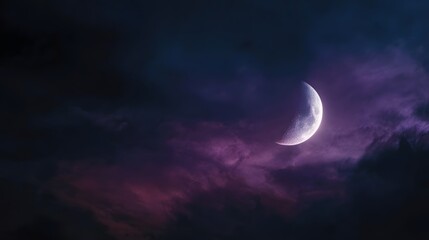 Wall Mural - a luminous crescent moon shines brightly amidst a swirling tapestry of dark purple and blue clouds i