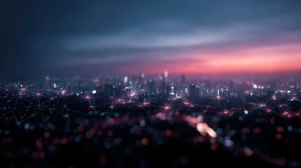 Canvas Print - futuristic smart city at night showcasing an interconnected digital network overlay across the urban