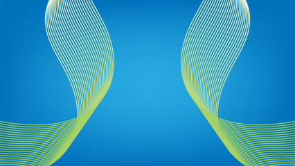 Abstract Blue Background with Green Wave Lines and Curved Stripes Design
