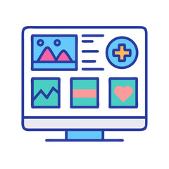 Digital health interface on computer monitor with data screens