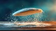 © Sunflower789 - A perfectly stretched pizza dough mid-air, dusted with flour, captured in motion against a rustic wooden background