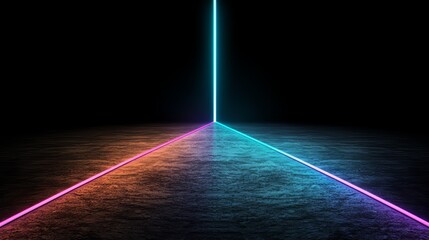 Wall Mural - Neon lighted path with a red and blue line. The path is lit up in a dark room