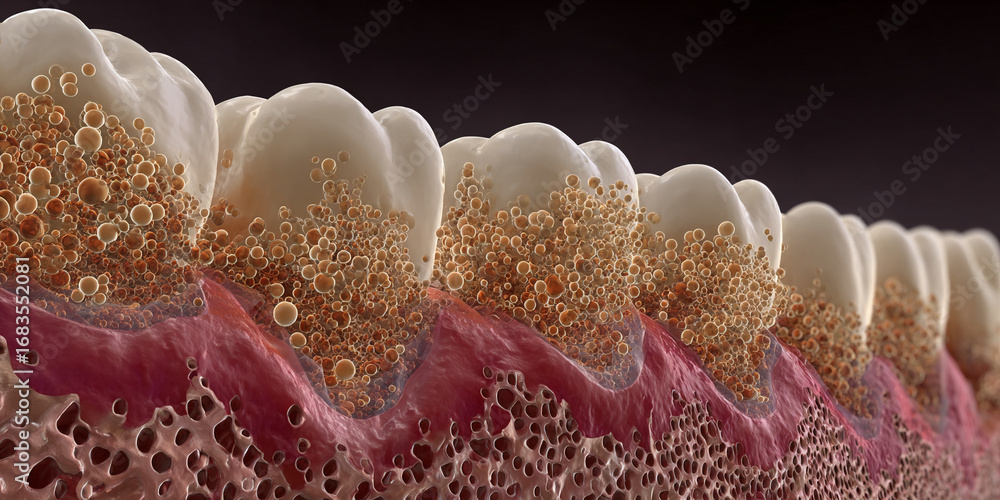 Tooth cross section with bone structure and gum disease bacteria ...