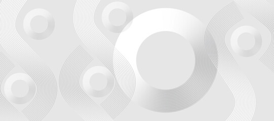 Grey abstract background with white circle lines. Minimal lines pattern. Modern futuristic concept. Vector illustration.