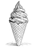 Czarnobiały rysunek lodów w wafelku – ilustracja retro