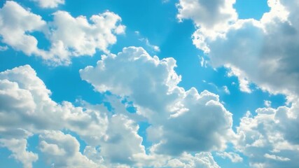 Wall Mural - a single plane flies through a cloudy blue sky with scattered clouds