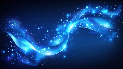 Wall Mural - Blue, glowing waves sparkle on a dark, smooth backdrop