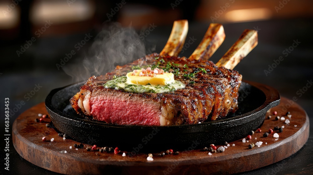 Ilustración de Stock Premium prime ribeye rack with herb butter and ...