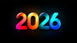 © www.freund-foto.de - Leuchtende Zahl 2026 in bunten Neonfarben auf dunklem Hintergrund als futuristisches Neujahrsdesign