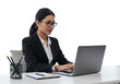 © Tauqeer - Focused Businesswoman Working on Laptop: Professional Office Scene