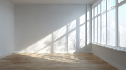 Wall Mural - Bright Empty Room with White Walls and Light Wood Flooring
