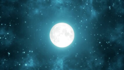 Wall Mural - full moon and starry night with clouds halloween animation,glowing and shiny stars and big moon,nature space and galaxy,dark night sky motion background