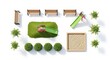 © anzuragfx - Top view of playground elements including benches, slide, and sandbox, isolated on white background
