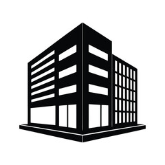 Stylized Black and White Vector Illustration of a Modern City Building on White