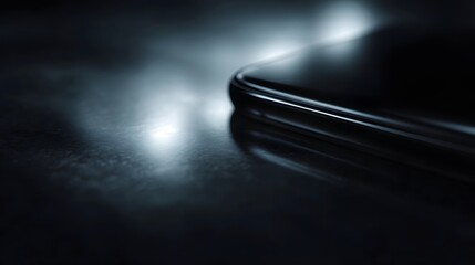 Wall Mural - sleek black electronic device with a glossy curved surface highlighted by a subtle cinematic light r