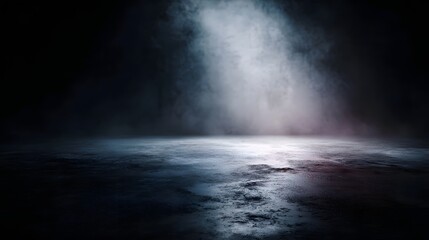 Wall Mural - dark atmospheric empty space with a dramatic spotlight illuminating a hazy textured ground creating 