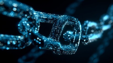 digital blue chain of blocks with a binary code background