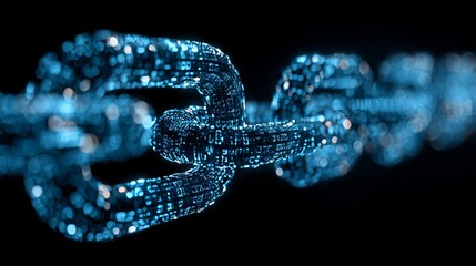 digital blue chain of blocks with a binary code background