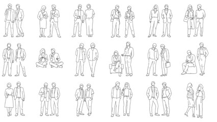 Wall Mural - CAD People Vector Set | Men and Women Standing, Walking, Talking Front, Back, Side View Symbols for Architecture and Landscape Design