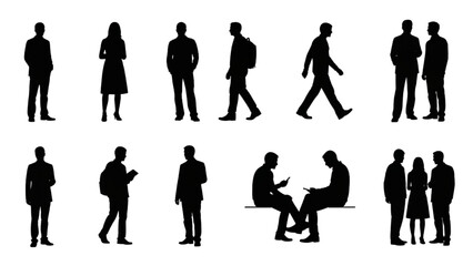 Wall Mural - CAD People Vector Set | Outdoor Human Figures Isolated on White Background for Architecture and Landscape Design