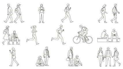 Wall Mural - CAD People Vector Set | Outdoor Human Figures Isolated on White Background for Architecture and Landscape Design