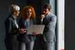© Novak - Two businesswomen and one businessman discussing work while looking at a laptop in a modern office.