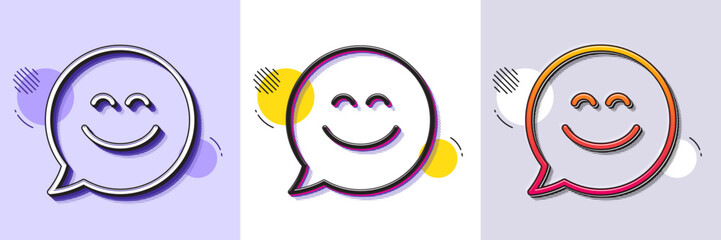 Wall Mural - smile chat line icon. halftone dotted pattern. gradient icon with grain shadow. happy emoticon sign.