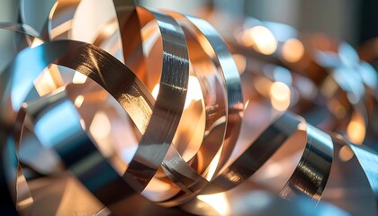 Swirling Metallic Ribbon Abstract with Bokeh Effect