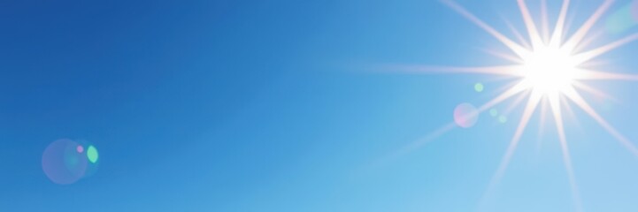 Wall Mural - Bright summer sun shining in a clear, vibrant blue sky, leaving ample space for text or design elements, backdrop, clouds