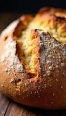 Wall Mural - Close-up of crusty artisan bread, showing deep crevices and irregular surface , meal, organic, background