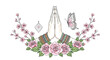 © Anna - Namaste prayer hands with floral roses and butterfly illustration