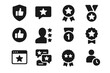 © Valentyna - Solid Review Badges. Solid style icons of review badges and rewards: top reviewer badge, most helpful tag, trusted reviewer,