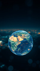 Wall Mural - Illuminated Earth at Night with Futuristic Tech Overlay vertical