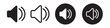 © Chris - Speaker icon. Audio speaker filled and outlined icon set. four variations of the speaker icon. Black and white speaker. loudspeaker volume icon. for apps and websites