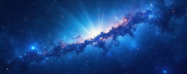 Wall Mural - Abstract blue glowing nebula, cosmic dust and stars , galaxy, science
