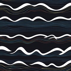 Wall Mural - abstract wave pattern: colorful lines and white crests on dark background