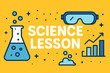 © Tanya - Science Experiment Icons. Bright banner portraying science lesson with experiment and hands-on icon set for beaker, safety goggles